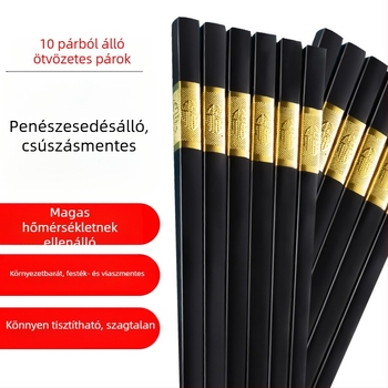 Evőpálcikák műanyag és ötvözet összetételből, penészmentes, csúszásmentes, hőálló és deformációálló – 10 pár otthoni és szállodai használatra