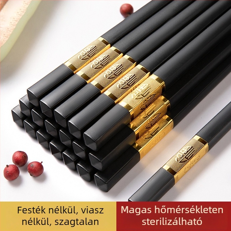 Evőpálcikák műanyag és ötvözet összetételből, penészmentes, csúszásmentes, hőálló és deformációálló – 10 pár otthoni és szállodai használatra