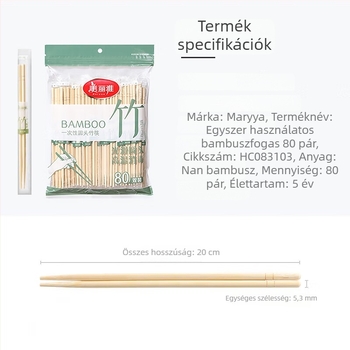 Egyszer használatos bambusz evőpálcikák, márka Beautiful and Elegant, minimalist design, 40 vagy 80 pár a csomagban, származás Chengdu