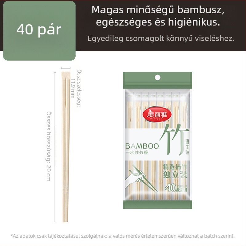 Egyszer használatos bambusz evőpálcikák, márka Beautiful and Elegant, minimalist design, 40 vagy 80 pár a csomagban, származás Chengdu