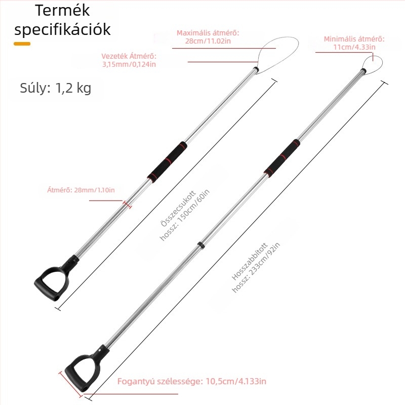 Macska- és kutyames hálófogó, kibővíthető nyéllel, rozsdamentes acélból