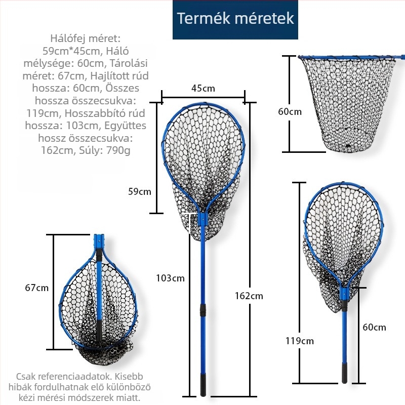 Alumíniumötvözetből készült horgász háló szilikon hálóval, visszahúzható, teherbírás 10 kg