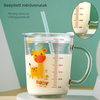 Tejes pohár graduált skálázással, mikrózható üvegből, Cartoon stílusú, Liuliang