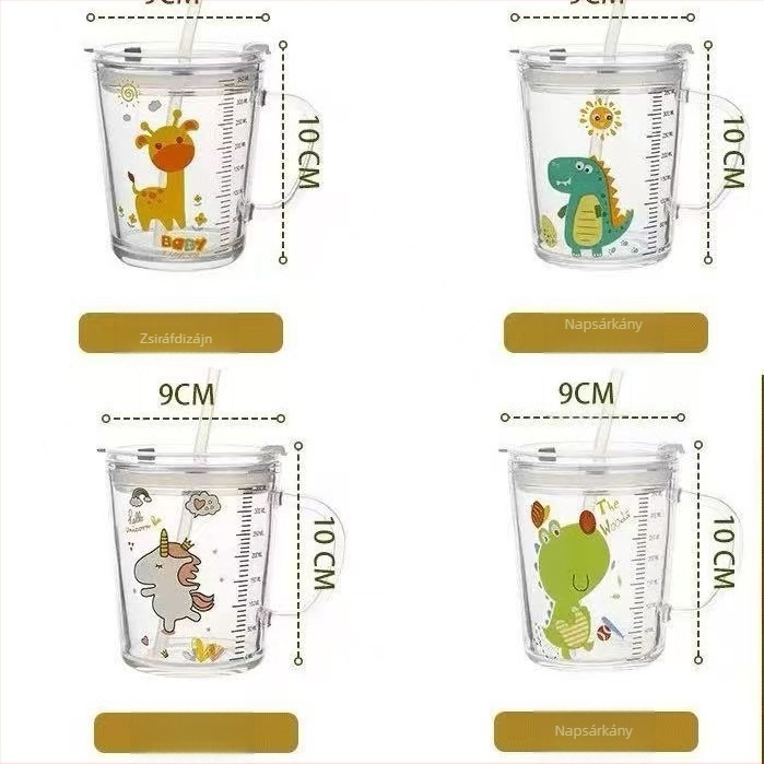 Tejes pohár graduált skálázással, mikrózható üvegből, Cartoon stílusú, Liuliang