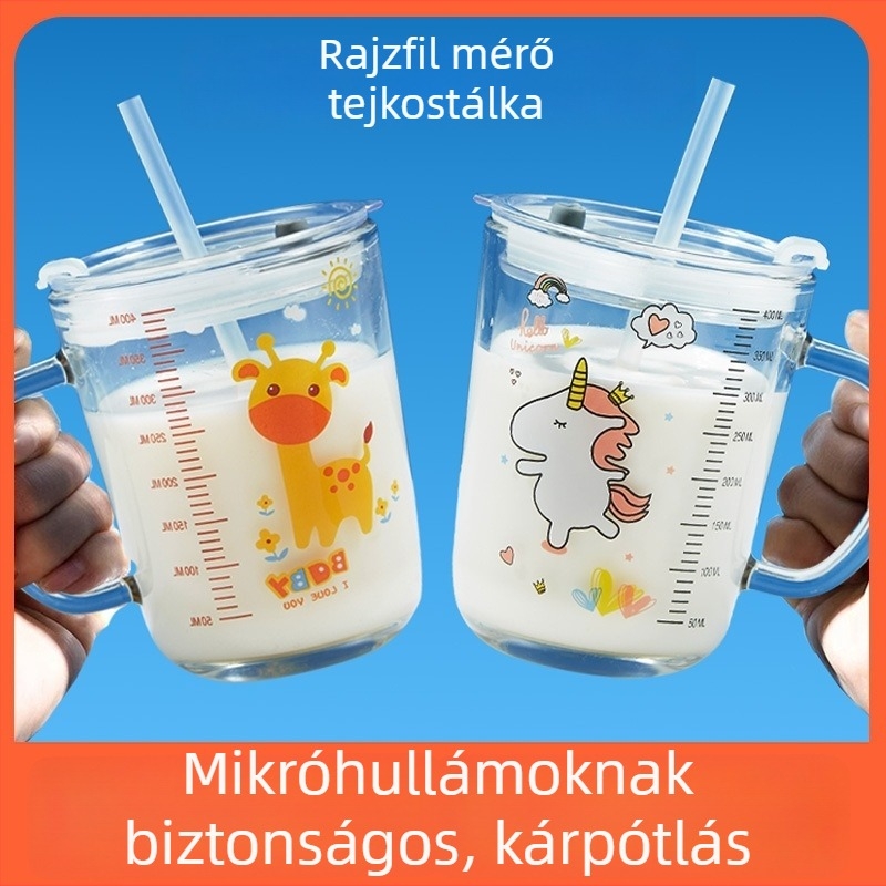 Tejes pohár graduált skálázással, mikrózható üvegből, Cartoon stílusú, Liuliang