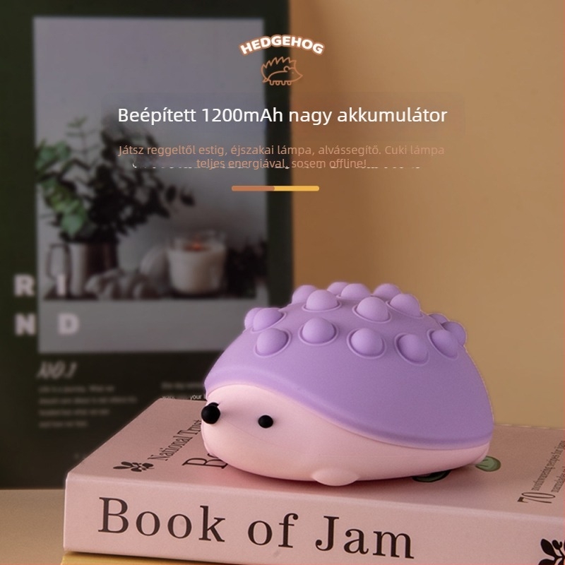 Tarajos szilikon éjszakai fény sün formában, nyomható buborékvilágítással, USB újratölthető beépített akkumulátor, gradient LED világítás, hét színű váltás, ROHS tanúsítványú