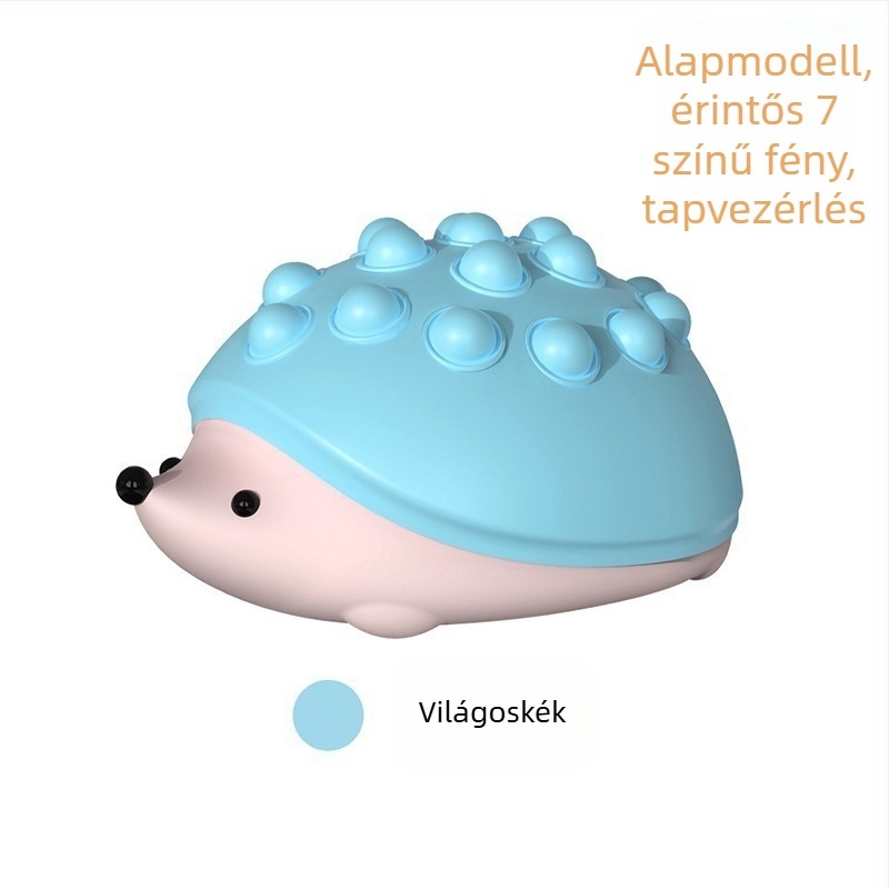 Tarajos szilikon éjszakai fény sün formában, nyomható buborékvilágítással, USB újratölthető beépített akkumulátor, gradient LED világítás, hét színű váltás, ROHS tanúsítványú