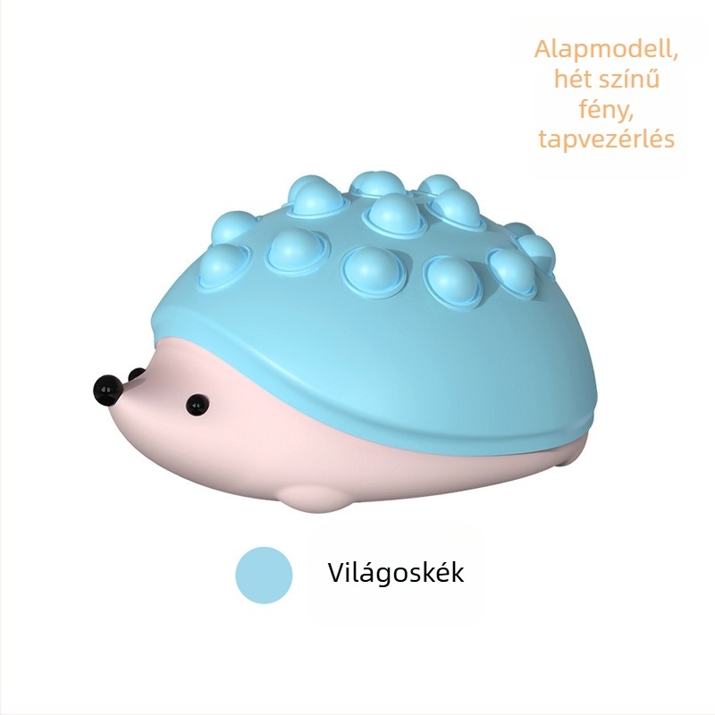 Tarajos szilikon éjszakai fény sün formában, nyomható buborékvilágítással, USB újratölthető beépített akkumulátor, gradient LED világítás, hét színű váltás, ROHS tanúsítványú