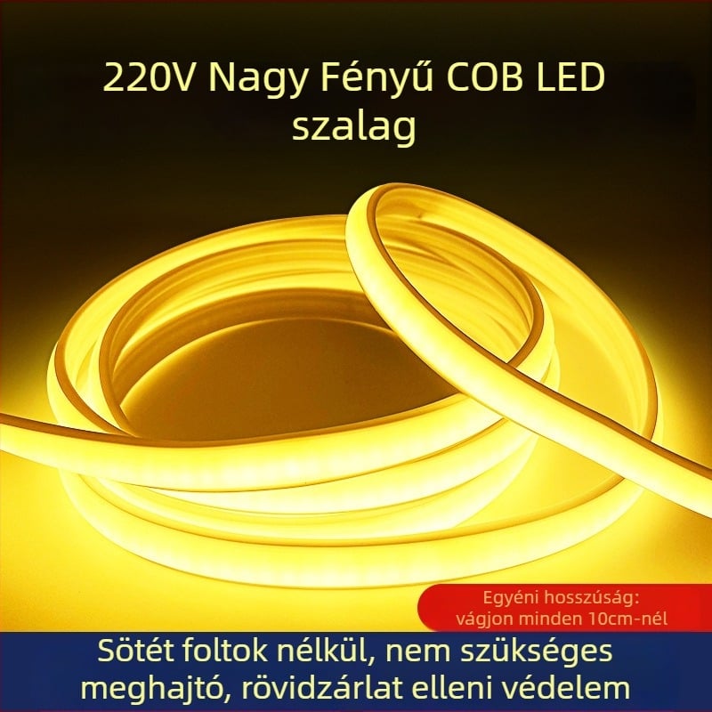 220V COB LED-szalag, kültéri vízálló, mennyezeti rejtett csatornába, nagy fényerejű környezeti világítás