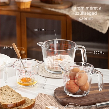 Üveg mérőedény fogantyúval, sütéshez, modern dizájn