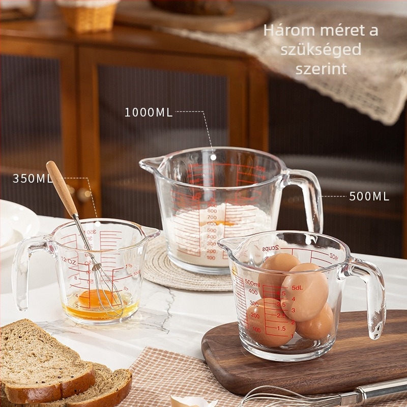 Üveg mérőedény fogantyúval, sütéshez, modern dizájn