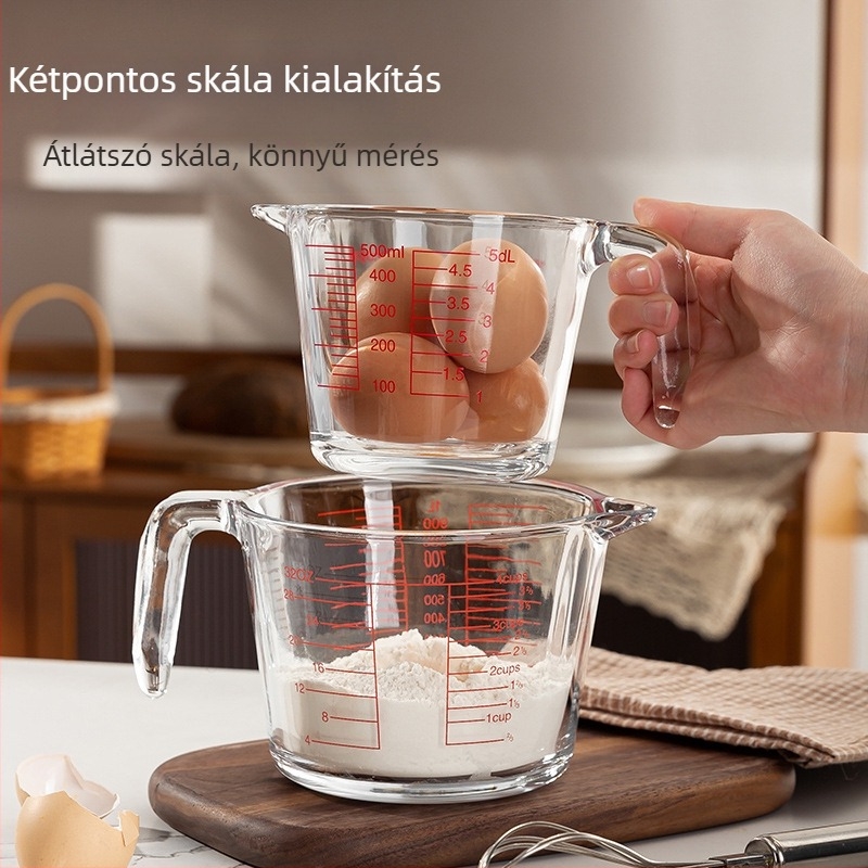 Üveg mérőedény fogantyúval, sütéshez, modern dizájn