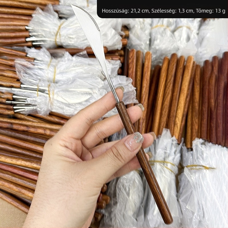 Kés, villa és kanál készlet 304 rozsdamentes acélból, fa nyéllel, japán stílusban