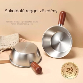 Tejfőző edény 316-os rozsdamentes acélból, tapadásmentes bevonattal, fa fogantyúval égésbiztos, sík aljzattal, minden tűzhelyhez használható
