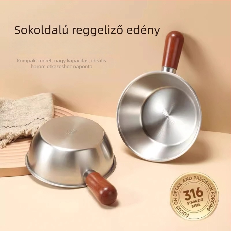 Tejfőző edény 316-os rozsdamentes acélból, tapadásmentes bevonattal, fa fogantyúval égésbiztos, sík aljzattal, minden tűzhelyhez használható