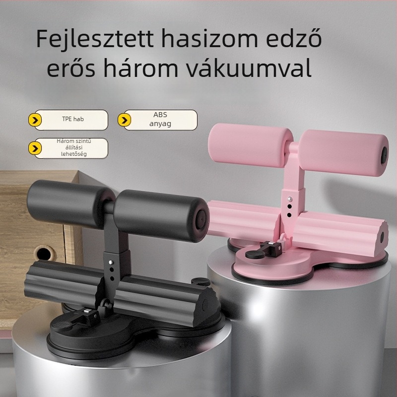 Hasizom-gyakorlatokhoz készült segédeszköz három szívófejjel, párhuzamos rudakkal, feszítőzsinórral és telefontartóval — modell 20250416, súly 1500 g