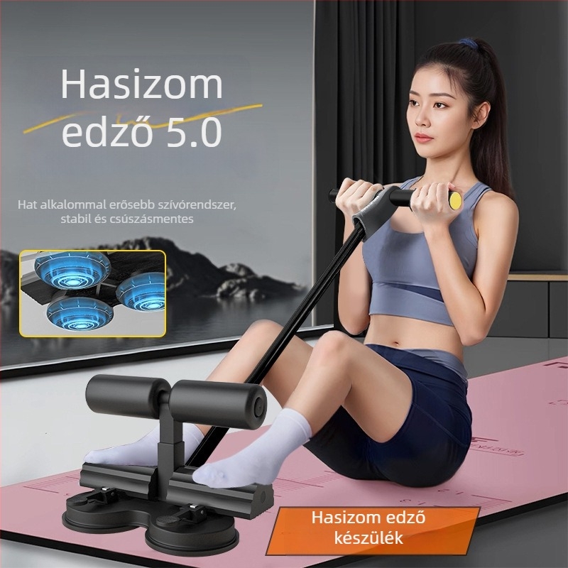 Hasizom-gyakorlatokhoz készült segédeszköz három szívófejjel, párhuzamos rudakkal, feszítőzsinórral és telefontartóval — modell 20250416, súly 1500 g