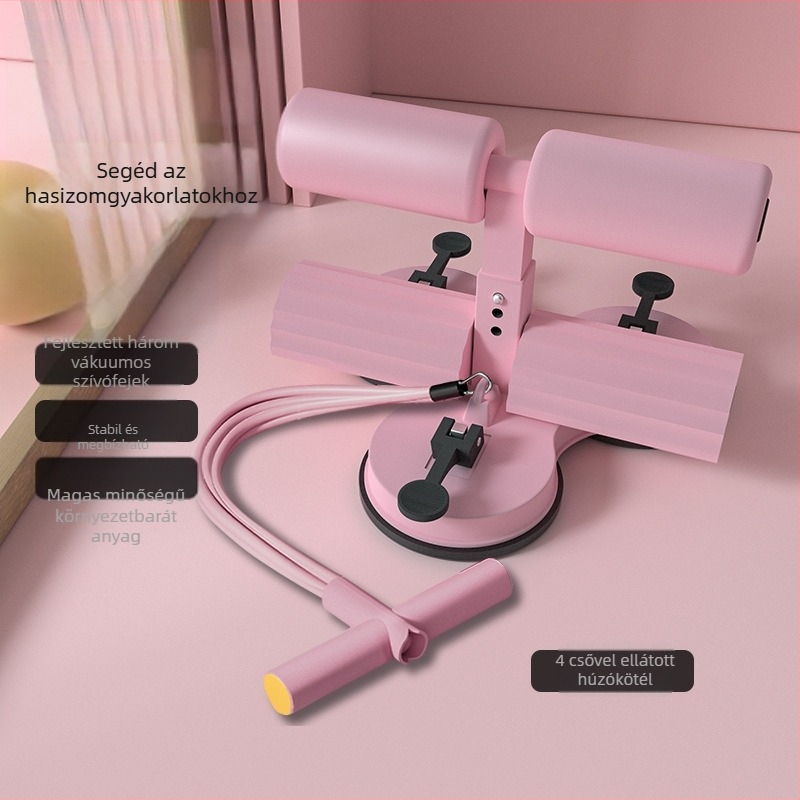 Hasizom-gyakorlatokhoz készült segédeszköz három szívófejjel, párhuzamos rudakkal, feszítőzsinórral és telefontartóval — modell 20250416, súly 1500 g