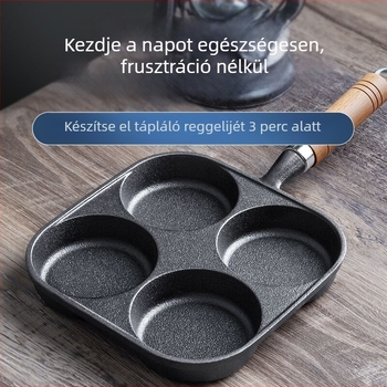Öntöttvas tojásserpenyő négy lyukkal, mélyített forma tojásos burgerekhez, tapadásmentes, lapos reggeliző serpenyő