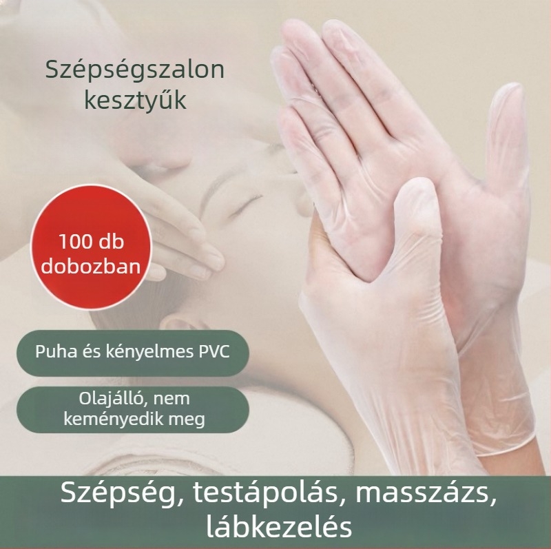 Egyszer használatos átlátszó PVC kesztyűk szépségszalonok számára, masszázs és hátmasszázs céljára