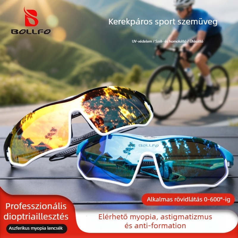 BOLLFO BF011 kerékpáros szemüveg, TR90+PC keret, teljes keret, cserélhető lencsék, állítható orrnyereg