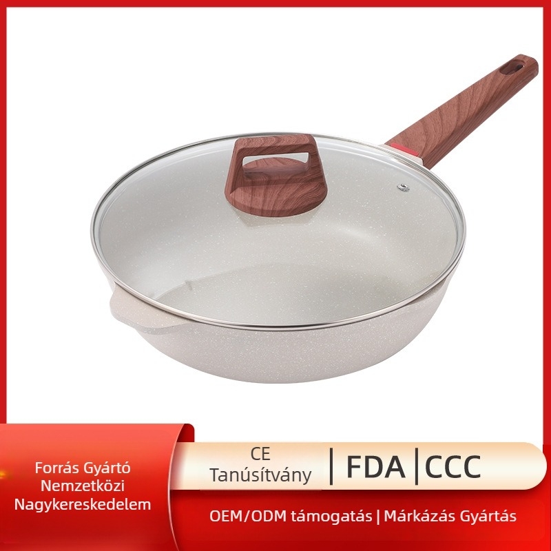 Maifan kő Wok, tapadásmentes, 9 cm mélység, üvegfedél, modell Maifan Stone Wok