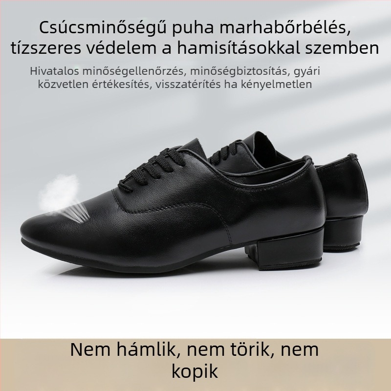 Férfi latin tánccipő gumis talppal, műbőr felsőrész, normál vastagság – balett, modern és latin táncra