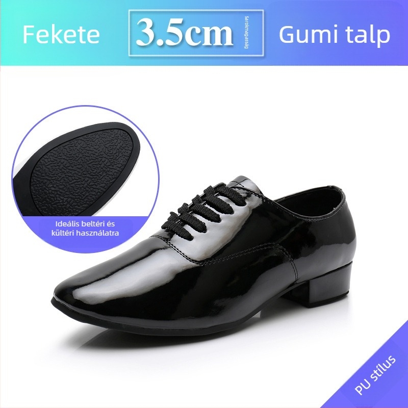 Férfi latin tánccipő gumis talppal, műbőr felsőrész, normál vastagság – balett, modern és latin táncra
