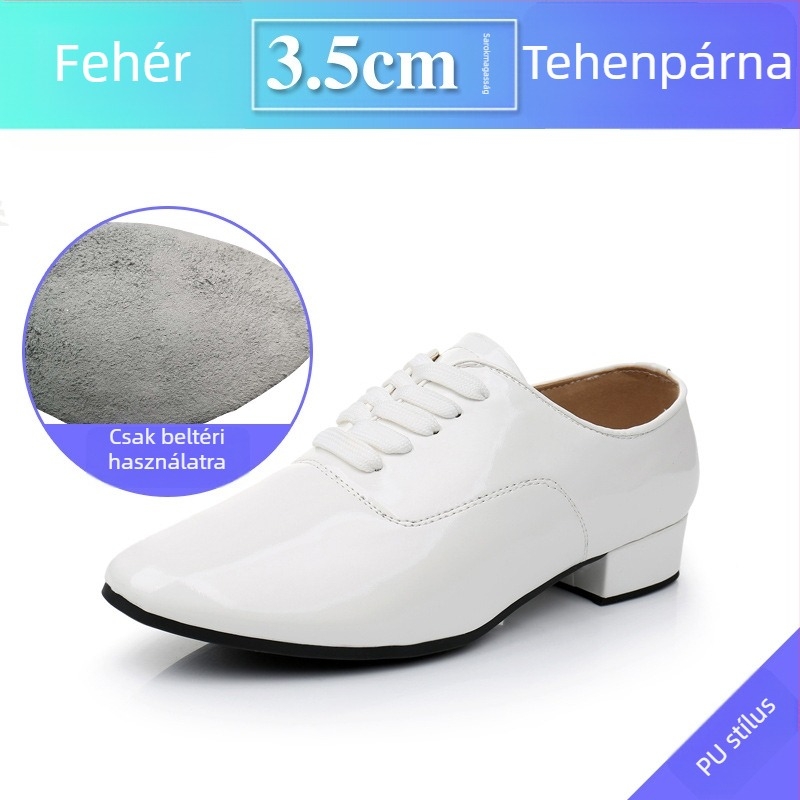 Férfi latin tánccipő gumis talppal, műbőr felsőrész, normál vastagság – balett, modern és latin táncra