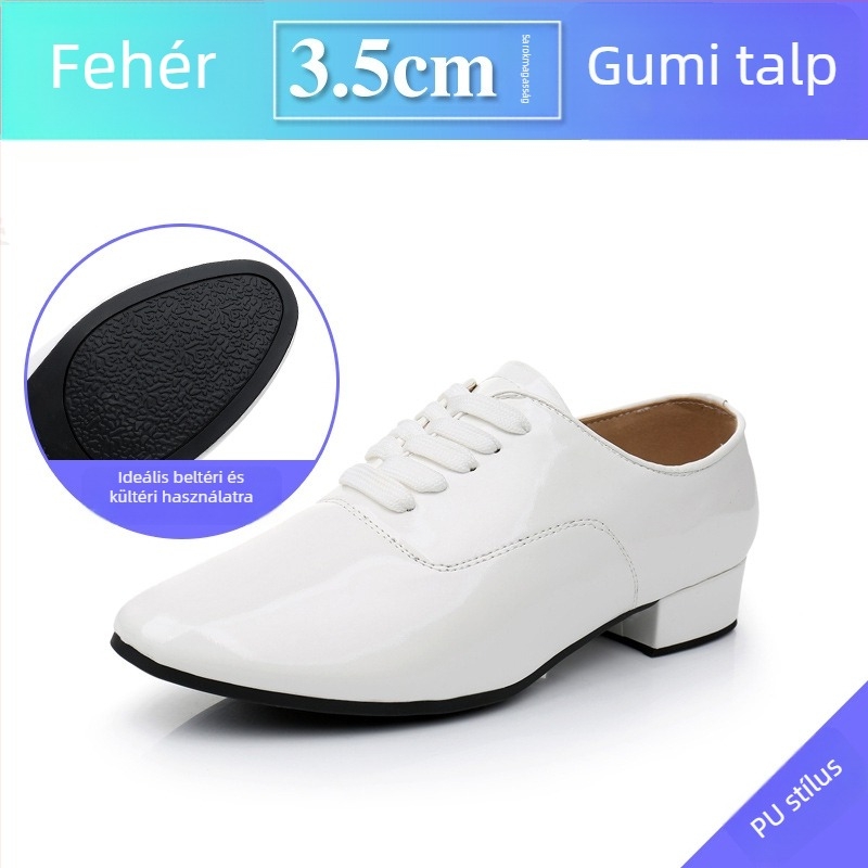 Férfi latin tánccipő gumis talppal, műbőr felsőrész, normál vastagság – balett, modern és latin táncra