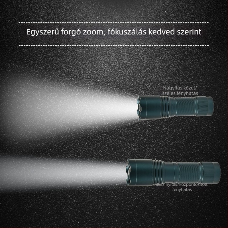 Kis COB LED zseblámpa 360°-os forgással, fókuszáló fénysugárral, 3xAA elemről, alumínium ötvözet testtel