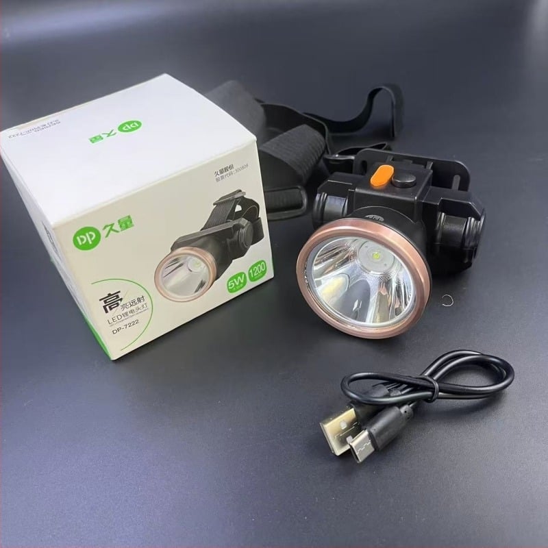 LED fejlámpa 7222, 1200mAh újratölthető akkumulátor, 5W, 50-100m fénytáv, kültéri használatra
