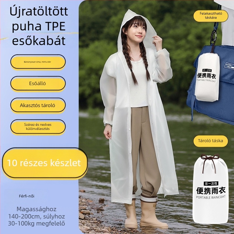 Egyszer használatos esőponcsó felnőtteknek - szabadtéri túrákhoz, teljes test fedezet, vastag PEVA anyag, hordozható