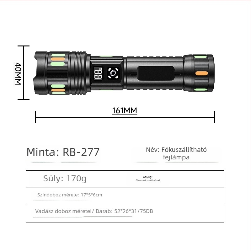 Sharp Leopard Taktikai zseblámpa – LED, 20W, 26650 akkumulátor, >500 m hatótáv, alumíniumötvözet ház
