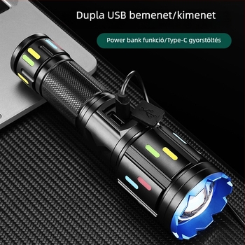 LED elemlámpa optikai zoommal, 20W, 500m hatótávolság, Type-C töltés, Akkumulátor lehetőségek: 26650/18650/AAA