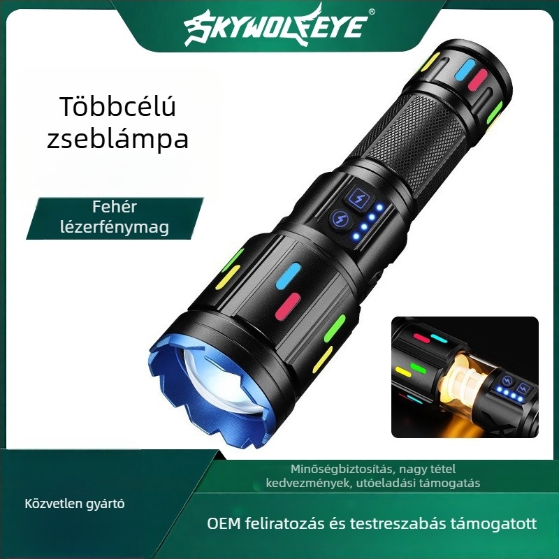 LED elemlámpa optikai zoommal, 20W, 500m hatótávolság, Type-C töltés, Akkumulátor lehetőségek: 26650/18650/AAA