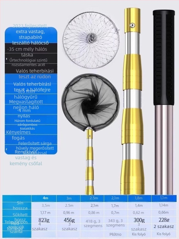 Rozsdamentes acél ultra-kemény teleszkópos horgászati hálóbotkészlet hálófejjel DSHAJDI02
