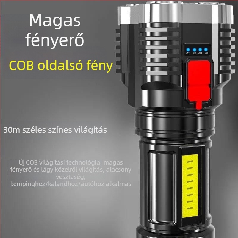 Kültéri LED zseblámpa — 100000 lumen, újratölthető, 5W, hatótáv 100–200 m, többfunkciós