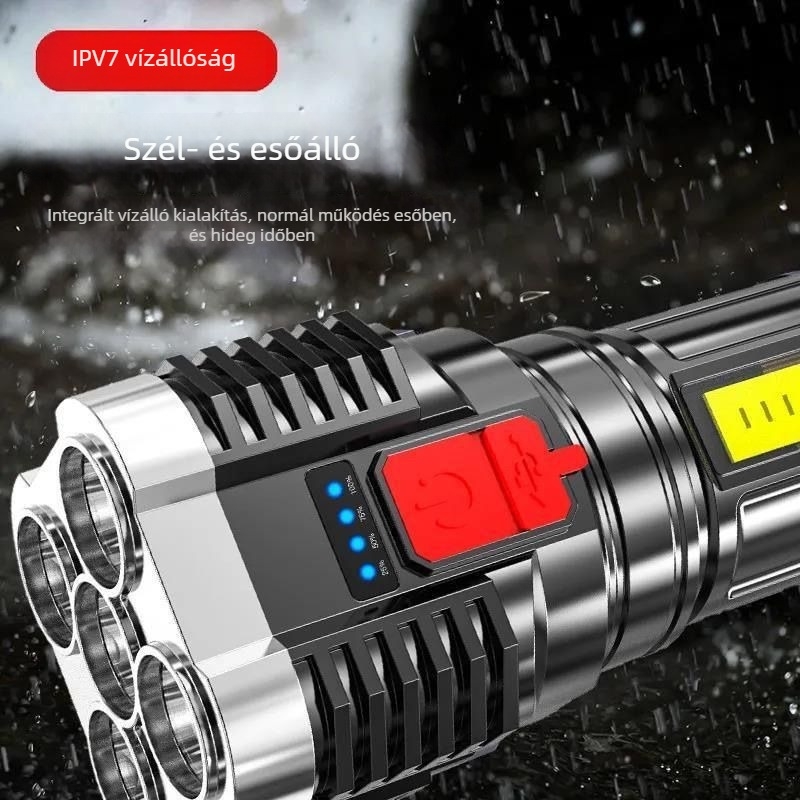 Kültéri LED zseblámpa — 100000 lumen, újratölthető, 5W, hatótáv 100–200 m, többfunkciós