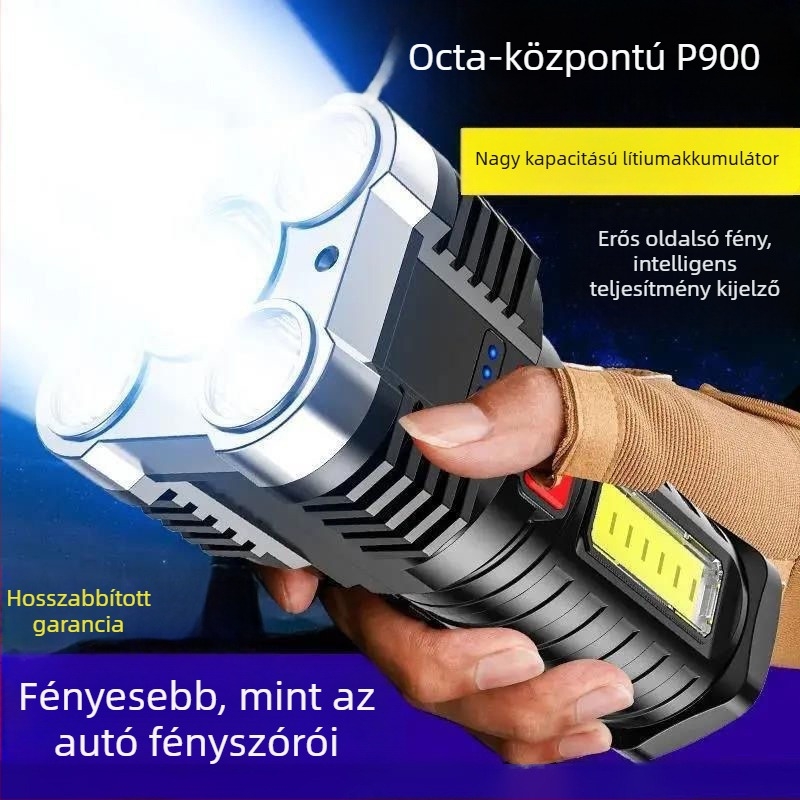 Kültéri LED zseblámpa — 100000 lumen, újratölthető, 5W, hatótáv 100–200 m, többfunkciós