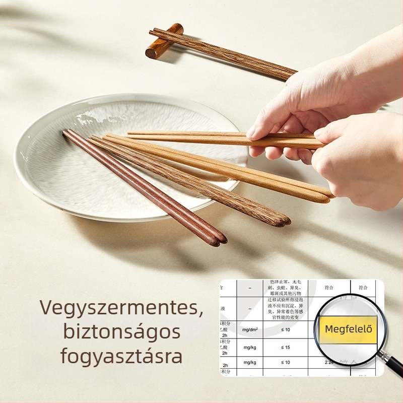 Étkezési evőpálcikák – 5 pár, faanyagú, modern minimális stílus; anyagok: csirke szárnyfa, vörös sandalfa, illatosfa; biológiailag lebomló