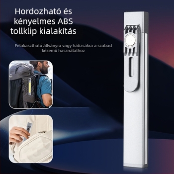Alumíniumötvözetből készült LED zseblámpa, 480 mAh polimer akkumulátor, 5W, mágneses alap, oldalsó széles fénnyel, hatótávolság 50–100 m, többfunkciós