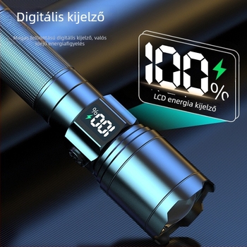 Újratölthető LED zseblámpa, 30W, 1800mAh, alumínium ötvözet test, LED fényforrás, hatótáv 200–500 m