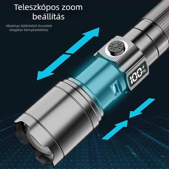 Újratölthető LED zseblámpa, 30W, 1800mAh, alumínium ötvözet test, LED fényforrás, hatótáv 200–500 m