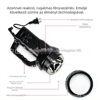 LED újratölthető zseblámpa, 10W, 2500mAh, hatótáv 500m+, hordozható