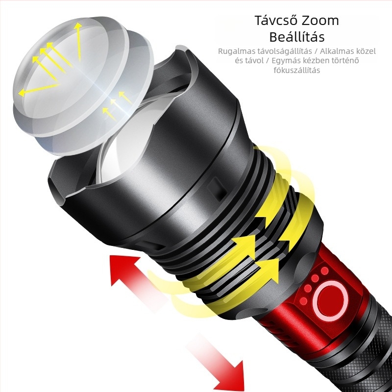 Eagle Eye P90 Quad-Core LED elemlámpa — 20W, újratölthető, kéz hajtású, 18650/26650 akkumulátorok, >500 m hatótáv