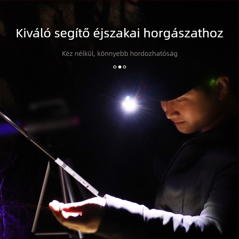 LED fejlámpa sapka‑ és karimaklip, újratölthető 3.7V, akkumulátor kapacitás 1200, kézi nyomóerővel működik