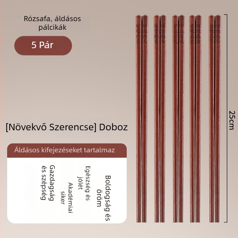 Rózsafa tömörfa evőpálcikák, kínai stílusú, felső kategóriás, lak- és viasmentes, antibakteriális, csúszásmentes, penészálló, háztartási konyhai eszköz