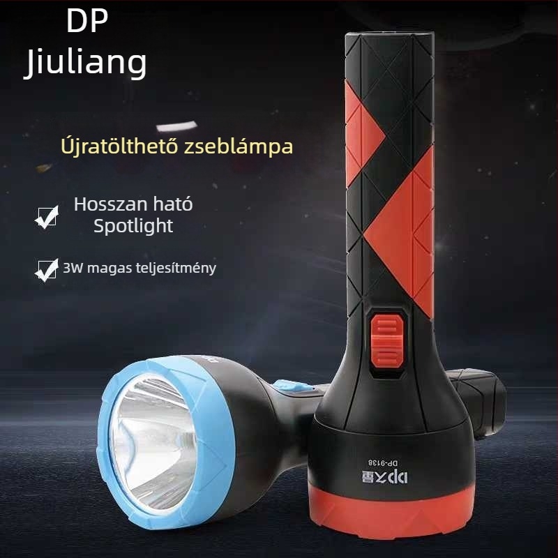 DP9137 LED kézi zseblámpa, újratölthető, 1W, hatótávolság 100–200 m, 400 mAh akkumulátor, töltő mellékelve