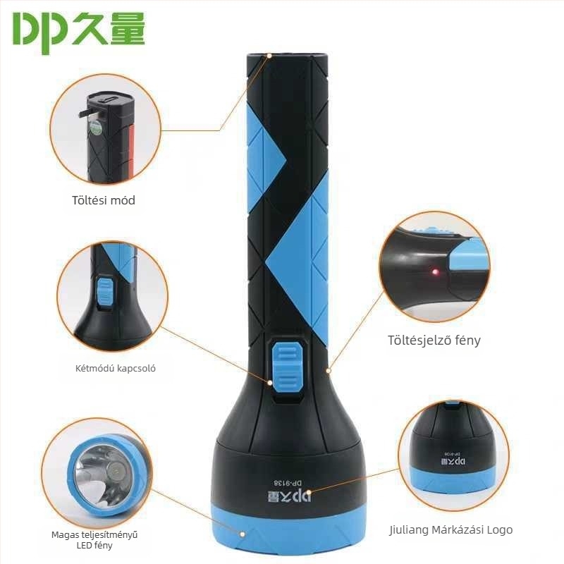 DP9137 LED kézi zseblámpa, újratölthető, 1W, hatótávolság 100–200 m, 400 mAh akkumulátor, töltő mellékelve